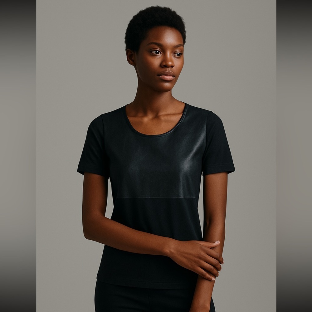 COS black women’s faux leather front scoop neck Tee shirt size XS